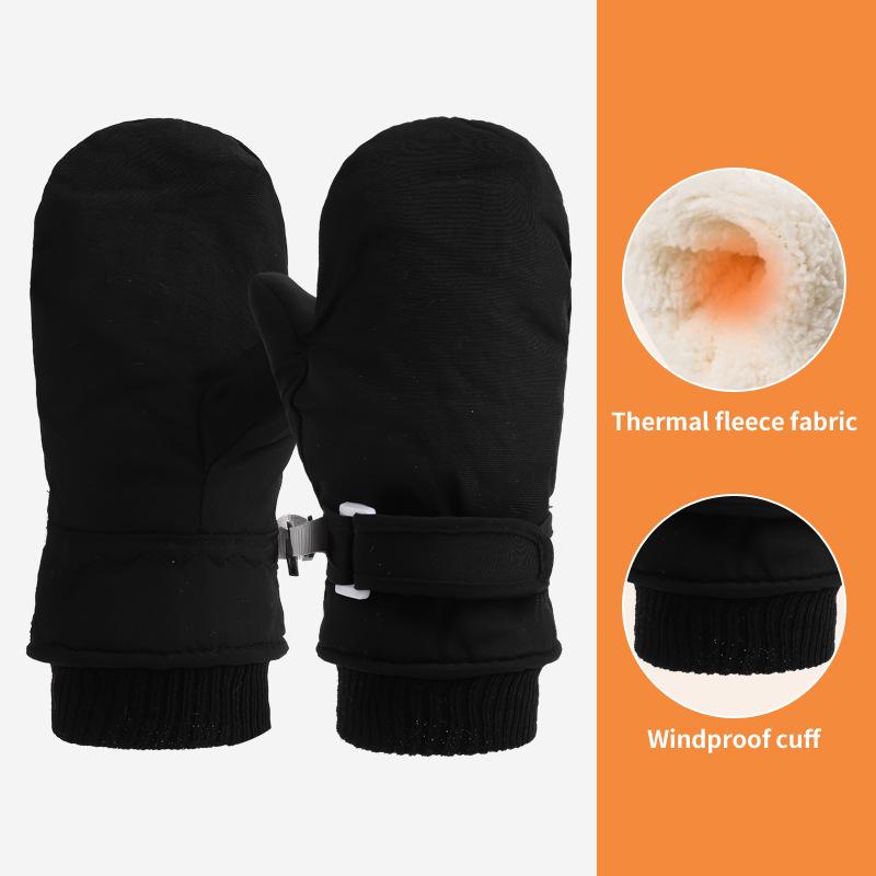 Quick-Drying Waterproof Kids' Ski Gloves with Cartoon Print - Thickened, Plus Velvet for Autumn and Winter