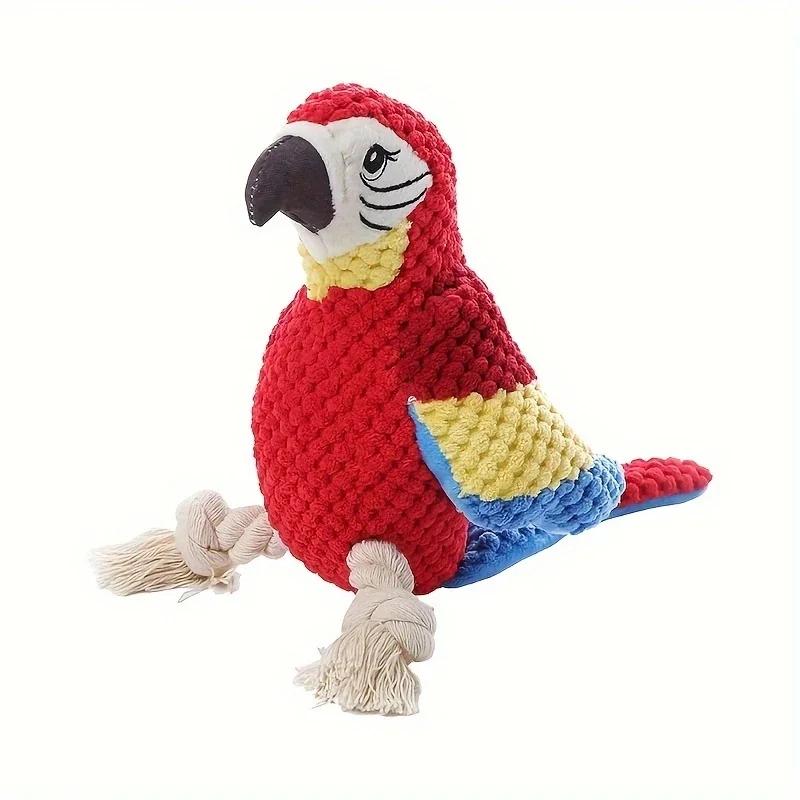 

Unbreakable parrot dog toy with squeaking plush chew protecting teeth health sturdy and durable suitable for all dog breeds червоний