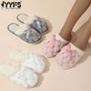 Warm Slippers with Bow Decoration Casual Plush Shoes Open Toe Comfortable Home Slippers