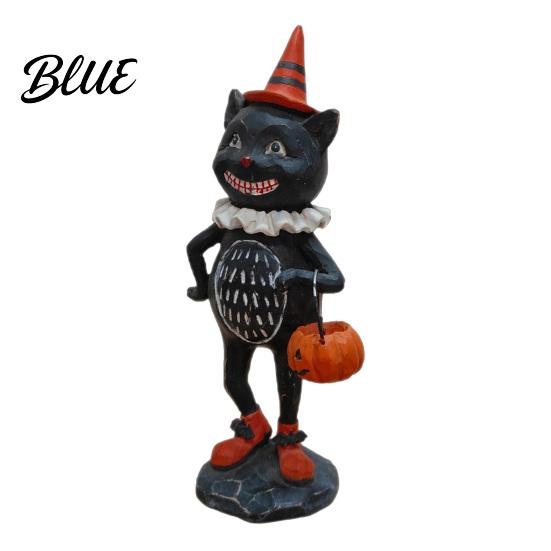 Cute Spooky Shelf Sitters Wooden Halloween Resin Figurines Pumpkin Scarecrow Wizard Owl Black Cat Decorative Crafts Statue Rustic Desktop