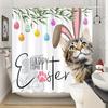 Easter Cat Eggs Shower Curtain Whimsical Tabby Bunny Ears Design Polyester Bath Decor with 12 Hooks Funny Easter Decor