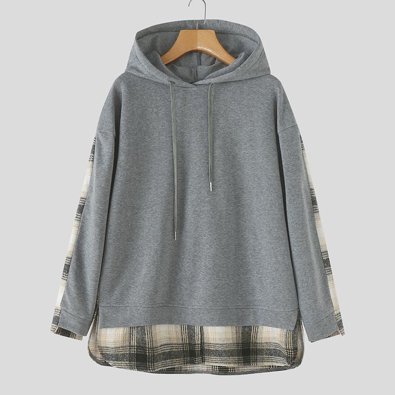 ZANZEA Women Casual Grid Print Patchwork Loose Long Sleeve Hoodies Pullover