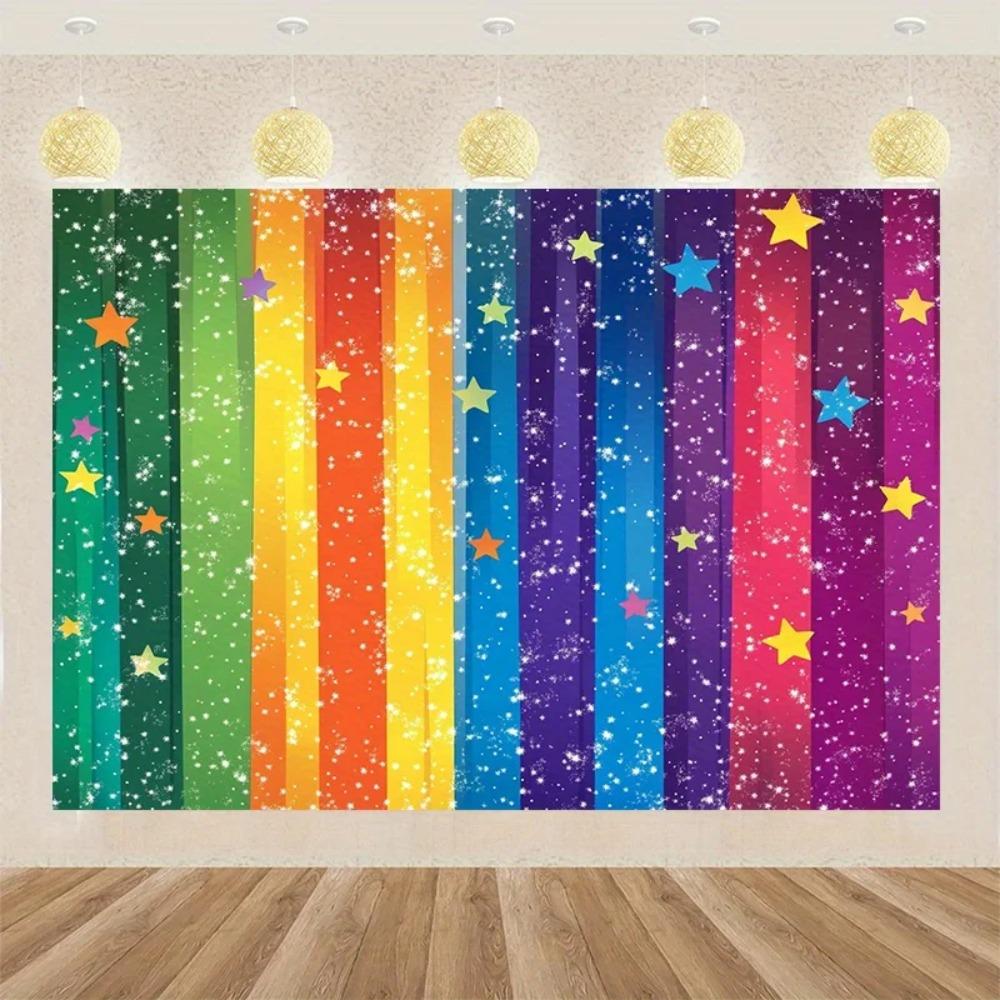 Colorful Rainbow Gradient Starry Sky Banner Background Decorative Photography Background for Adult Children's Birthday Parties