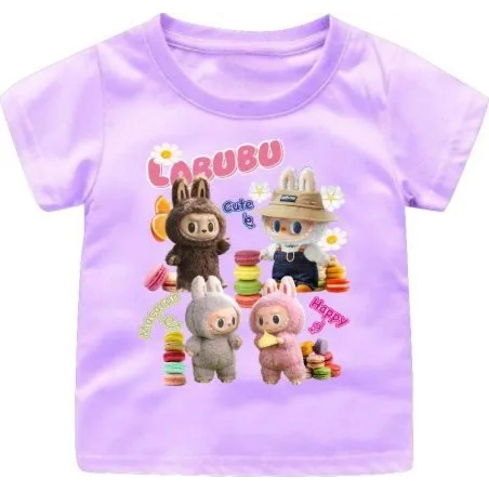 

Summer Children s T-shirt Cartoon Labubu Cute Print Girl Round Neck Short Sleeved Casual Children s Top with Multiple Colors to Choose From 110
