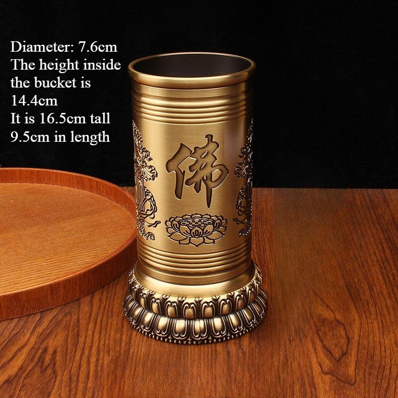 Barrel Incense Stick Tube Cylindrical Packaging Brass Incense Tube/with Buddha Character Worship Display Temples Ancestral Halls