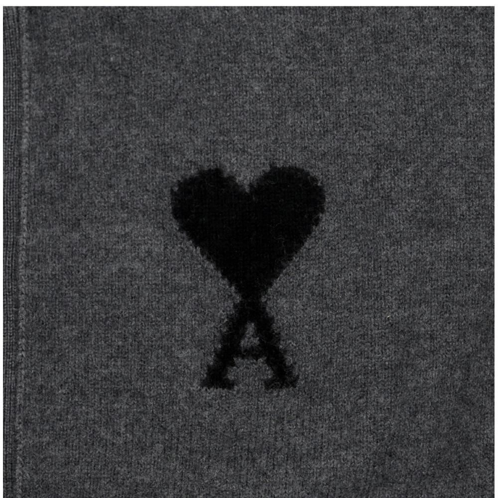 Ami Big Heart Logo Intarsia Cardigan Ami Ukc368 018 0504