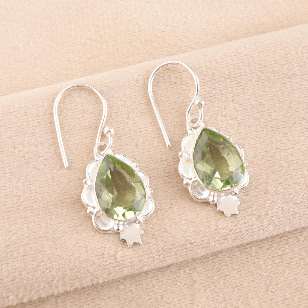 Green Amethyst Gemstone Jewelry, Handmade Silver Earrings, 925 Solid Sterling Silver Earrings, Beautiful For Thanksgiving Gift