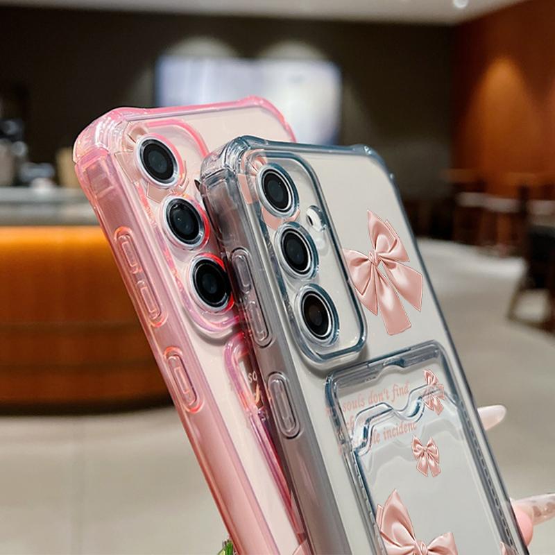 Simple Bowknot Print Card Slot Clear Soft Silicone Case For Samsung S25 Ultra S24 FE S23 S22 A56 A36 A16 A55 A06 A15 A26 Slim Shockproof Phone Cover