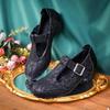 New Mary Jane Shoes Women's French Thick Heel Middle Heel One Word with Satin Light National Style Retro Light Mouth Single Shoes