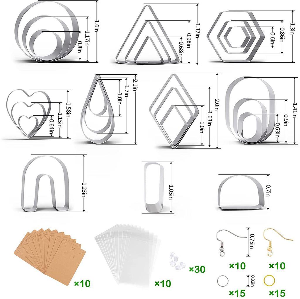 126-Piece DIY Polymer Clay Earring Kit: Stainless Steel Cutters, Earring Cards, Ear Hooks & Geometric Shapes