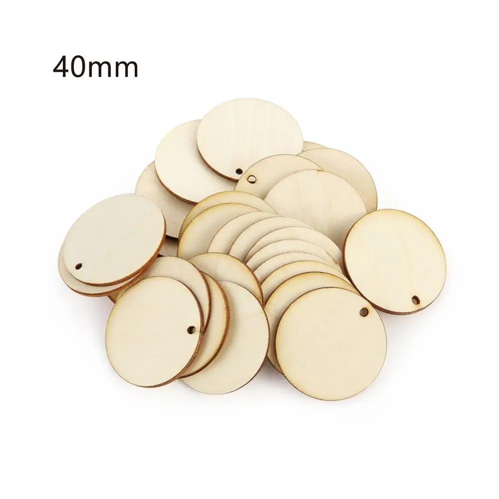 50pcs Round Wooden Discs With Holes Unfinished Predrilled Natural Wood Slices DIY Crafts Centerpieces Wooden Christmas Ornaments