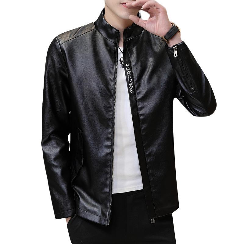 Men's leather jacket, autumn/winter new baseball collar casual jacket, youth slim fit motorcycle PU leather jacket for men