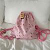 New Cute Print Little Bear Backpack Solid Color Drawstring Backpack Storage Bag