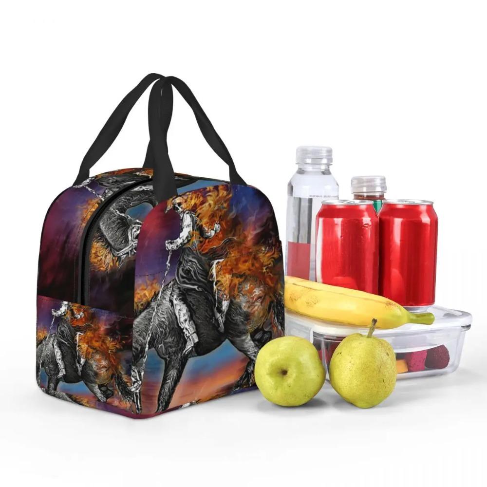 Vibrant Rider On Horseback In Flames Insulated Lunch Bag for Women Kids Portable Food Boxes Thermal Lunch Box Tote
