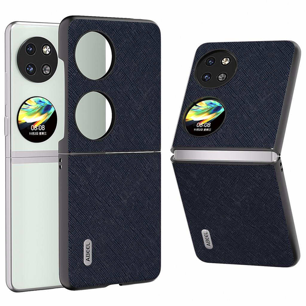 For Huawei Pocket 2 Cross Texture Phone Case Genuine Cow Leather Back Shell