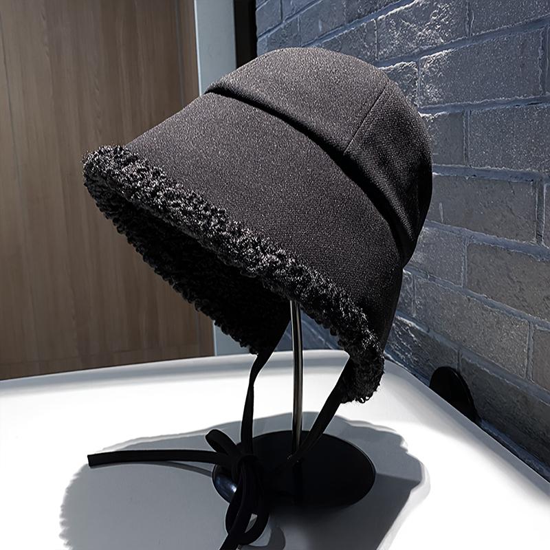 1PC Faux Shearling Warm Windproof Fashion Face Slimming Thickened Plush All-Match Bucket Hat Korean Women Winter 57.5cm