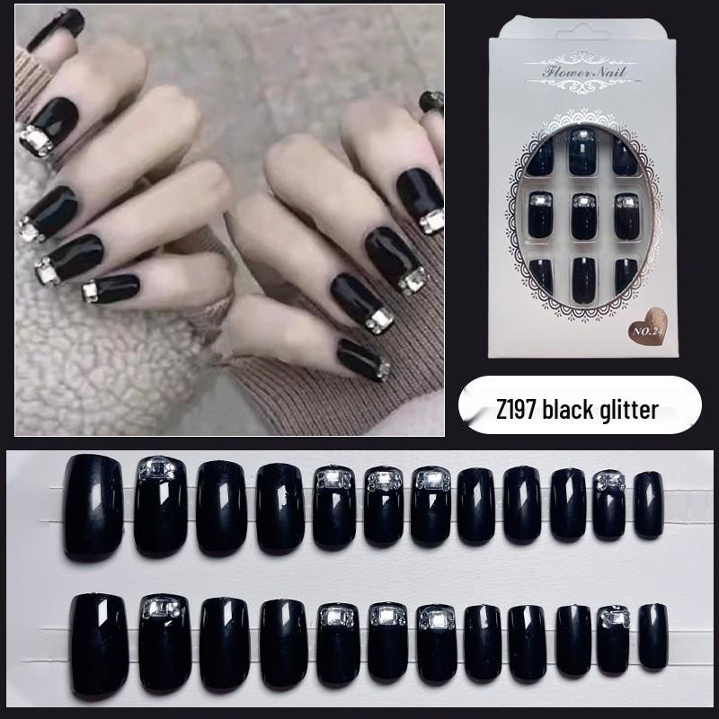 

Роскошные черные блестящие носимые наклейки для ногтей - Готовый маникюр накладные ногти