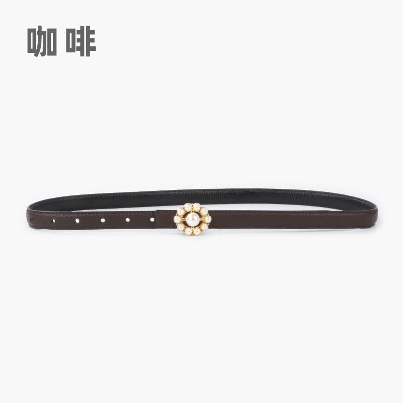 

Женский ремень из натуральной кожи первого слоя с узором личи, инкрустированный жемчугом, повседневный, для брюк и джинсов 105cm кофейный
