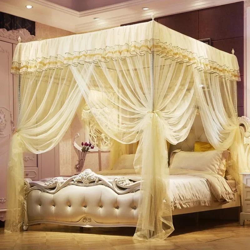 1,5/1,8m Schlafzimmer Spitze Plissee Moskitonetz Verschlüsseltes Netz Quadratisches Bett Baldachin Ohne Gestell Doppel Queen Size Betten Vorhang Heimdekoration