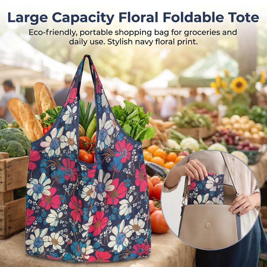 Foldable Shopping Bag Large Capacity Supermarket Tote Portable Carry Storage Pouch for Grocery Shopping Outdoor Travel