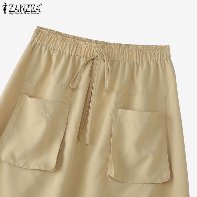 ZANZEA Women Casual Elastic Waist Loose Summer Midi Skirts