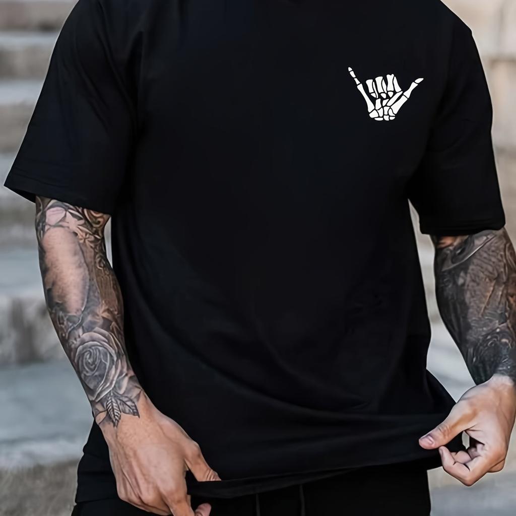 Mens Rock and Roll Graphic Tee  Casual Crew Neck  Versatile for Spring Summer Fall Ideal Gift Top