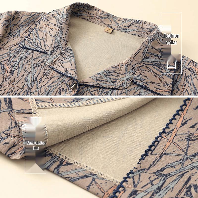 Elderly Women's Line Print Half-Sleeve Button Shirt