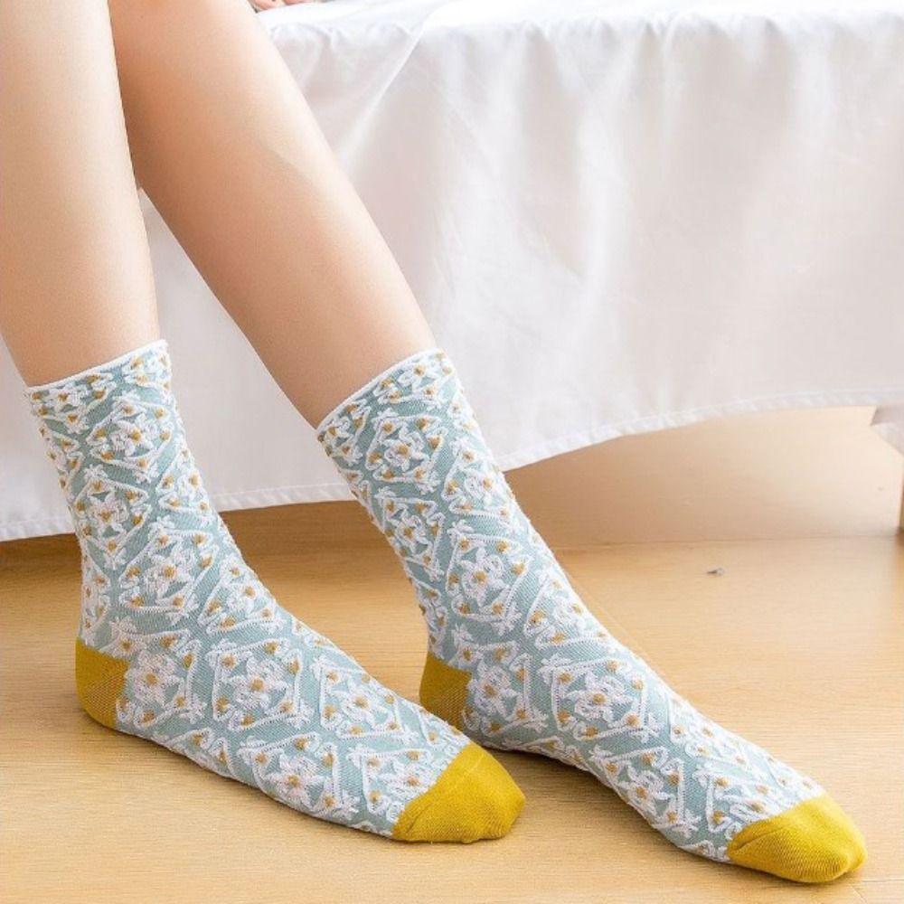 

5Pairs Harajuku Floral Tube Socks Breathable Sweet Sock Women Retro Girls Mid-calf Socks Girl Style 3