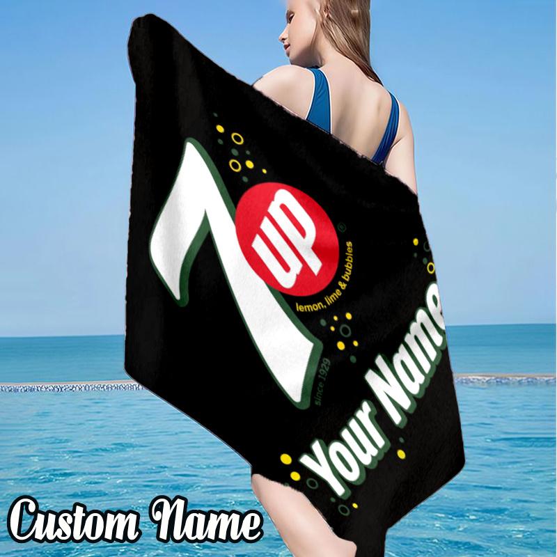 Custom Name 7-up sparkling water Beach Towel - Soft, Ultra-Absorbent Microfiber, Lightweight, Perfect for Beach, Parties, Travel, Camping
