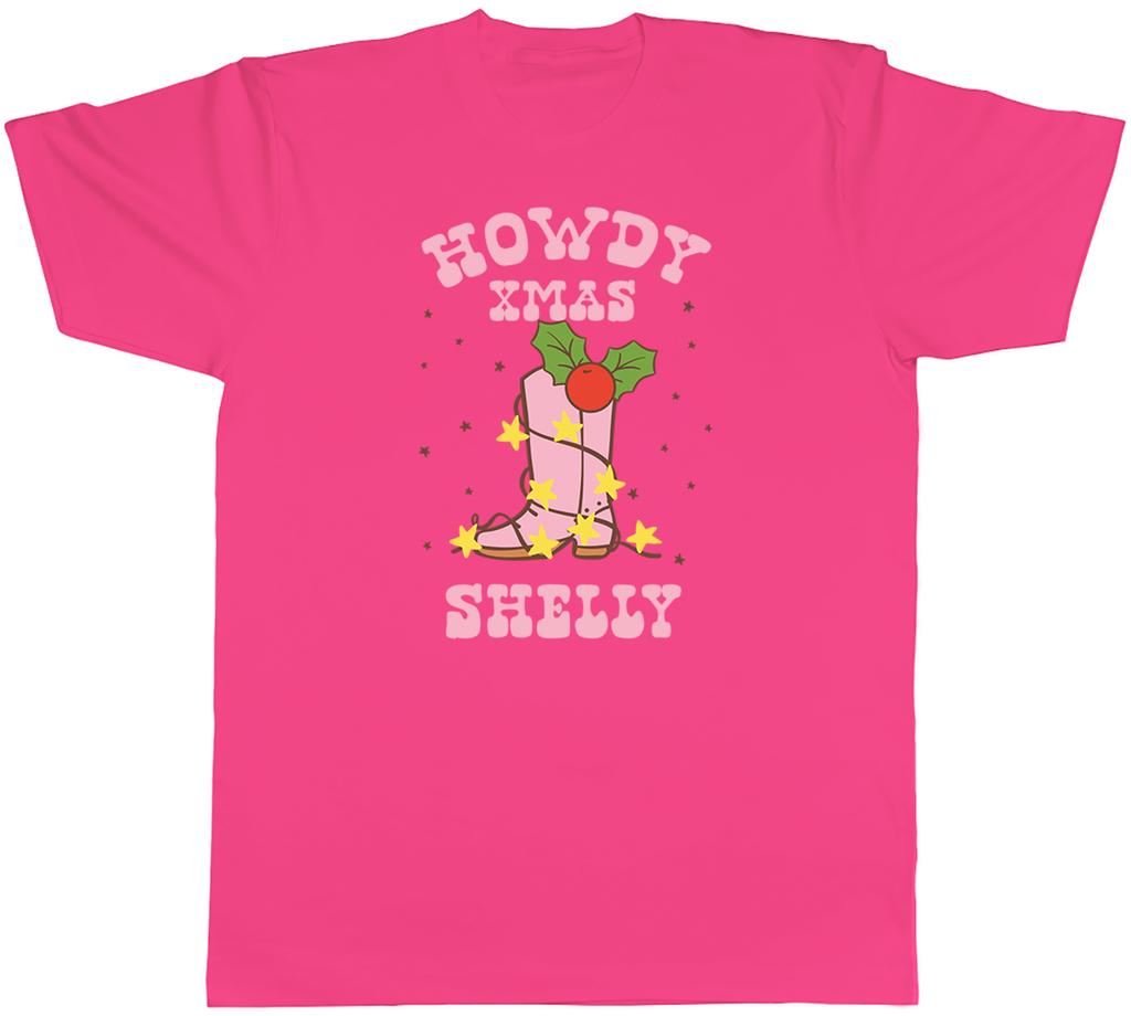 PERSONALISED HOWDY XMAS PINK COWBOY BOOTS FUNNY UnisexS TSHIRT TEE GIFT TOP
