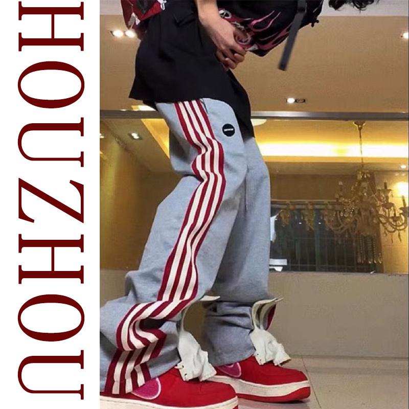 Vintage Striped Sweatpants Women Chic Casual Grey Trousers Design Sense Autumn Loose Hip Hop Sports Sweatpants Y2k Style
