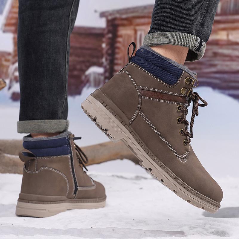 TUINANLE Men Winter Boots Warm Plush High-top Velcro Non-slip Chunky Heel Snow Outdoor Shoes
