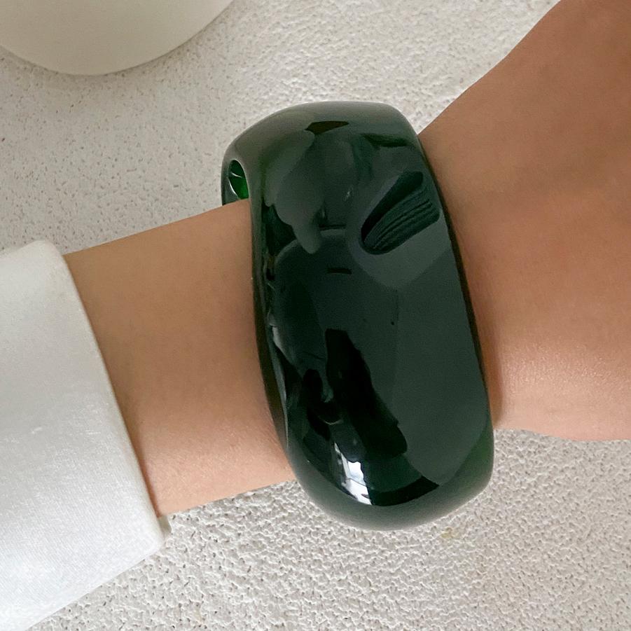 Ingemark Trendy Vintage Green Resin Thick Chunky Bangles for Women 2025 New Exquisite Stacking Up Bracelet Daily Party Jewelry
