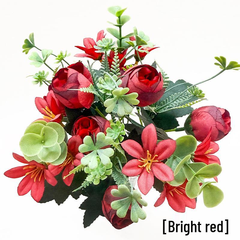 Winter Style Silk Orchid & Rose Bouquet - Fake Flower Wedding & Home Decoration Ornament красный