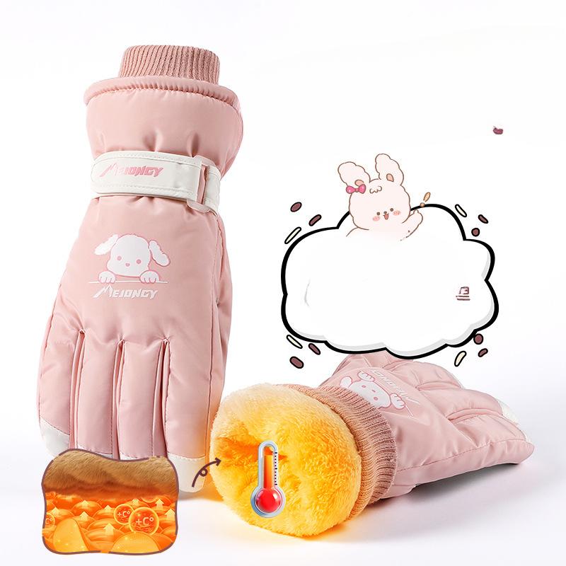 Ski Gloves In Winter Cute Women Plus Velvet Thickened Warm Full Palm Touch Screen In Winter Riding Electric Bikes Against Wind and Cold