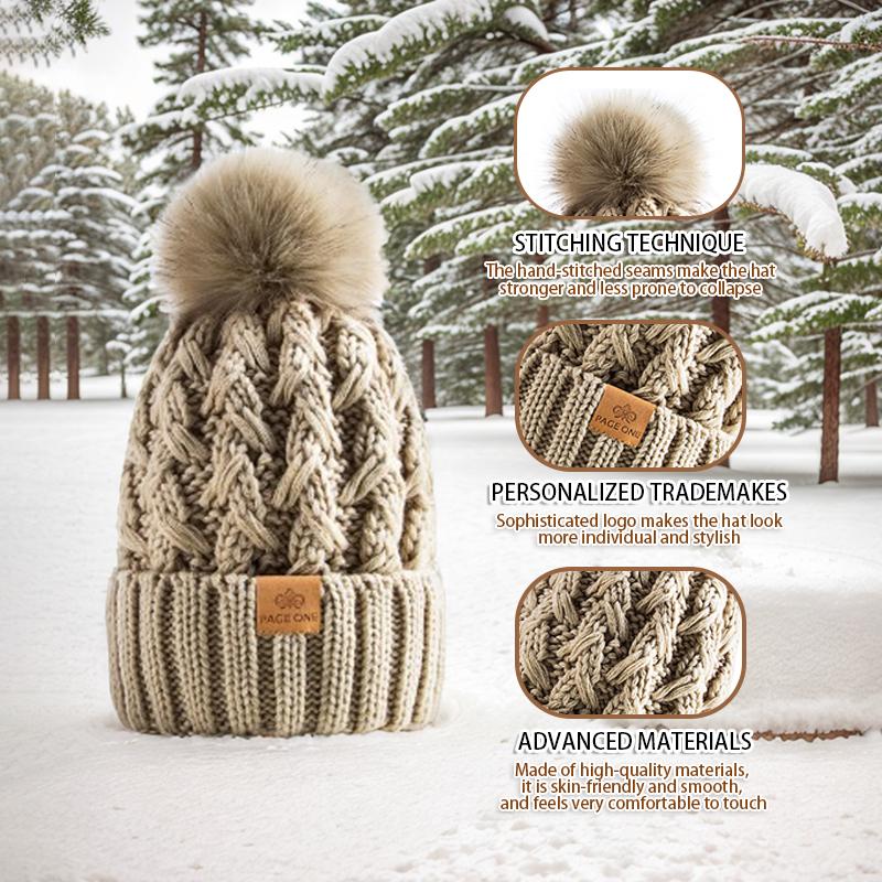 Women's Winter Warm and Thick Knitted Hat, with Fleece Lining Inside, Two-piece Set
