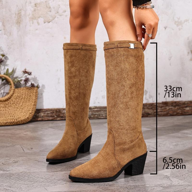 Winter 2025 New Pointed Toe Plus-size High-heeled Fashion Boots Women's Thick-heeled Sleeve Knight Boots