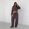 26 Europe, America, Amazon cross-border women's clothing new casual sports style zipper short top wide-leg pants set