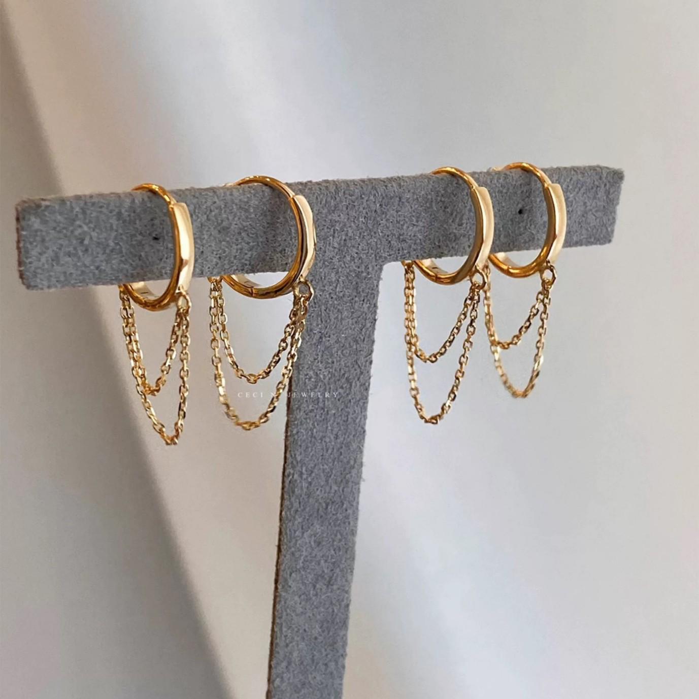 

S925 Sterling Silver Chic Chain Earrings: Elegant & Minimalist Design, Comfortable All-Day Wear, Trendy Ear Accessories. 925 Sterling Silver золотистый