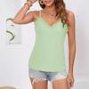 Women's V Neck Sleeveless Cami Top Slim Fit Hollow Lace Trim Spaghetti Strap Tank Top