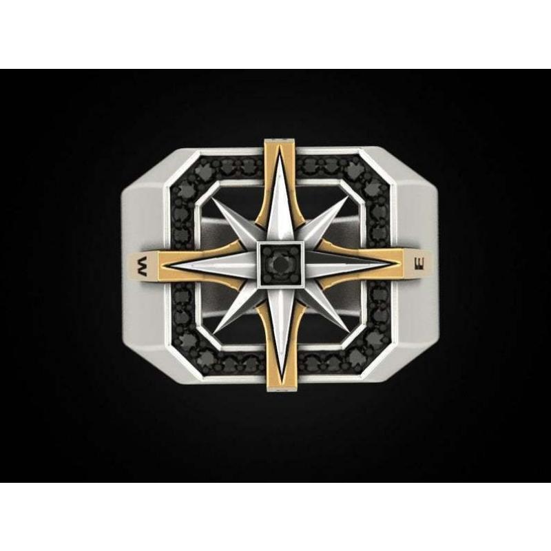 Viking Compass Seal Ring European and American Retro Men's Two-color Ring