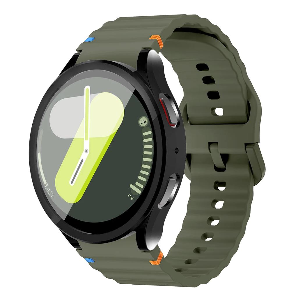 Boîtier+Bracelet pour Samsung Galaxy Watch7 40mm 44mm Bracelet en Silicone Bracelet Film de Protection d'Écran en Verre Trempé Coque Bumper en TPU