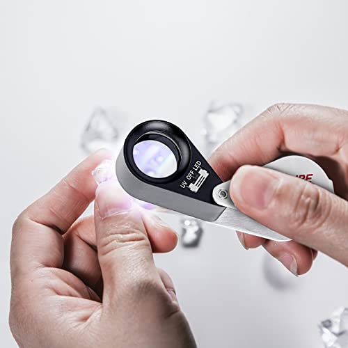 WOVTE 20x Magnifying Glass, Portable Jewelry Magnifier with Optical-Grade Lens, Foldable LED/UV Light (20x21mm Magnification)