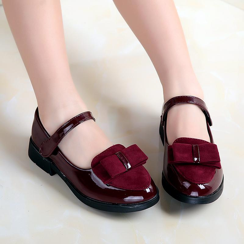 Girl Princess Leather Shoes PU Casual Baby Black Red Girls Fashion Brand Glossy Dance Shoes for Children Gift
