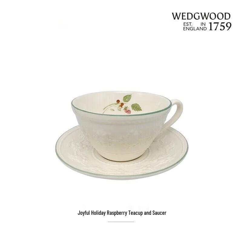 Wedgwood Happy Holiday Raspberry Teacup and Saucer