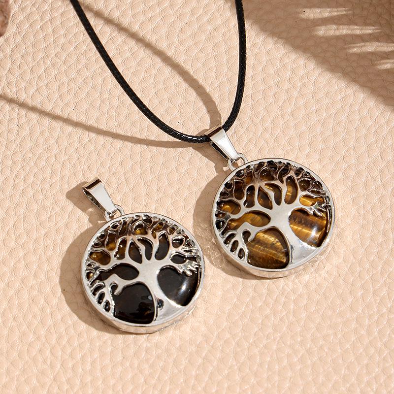 

Кристалл Агат Дерево Жизни Круглый Полый Кулон Ожерелье - Украшение из Полудрагоценных Камней Pendant Only