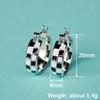 Huitan Women Hoop Earrings Black and White Checked Design Elegant Accessories for Party Daily Graceful Fashion Metal Jewelry