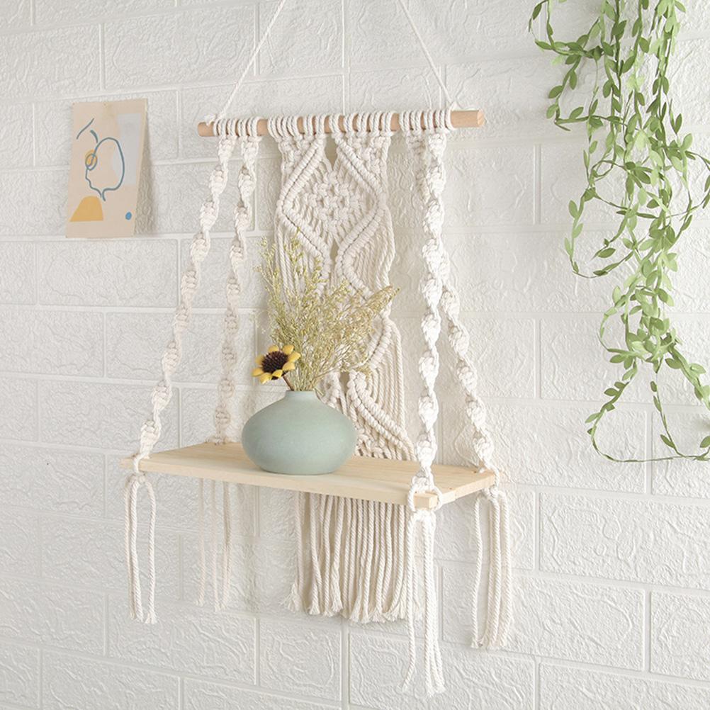 Boho Macrame Wall Hanging Shelf Macrame Wall Decor Woven Tassel Tapestry Wall Shelf Handmade Cotton