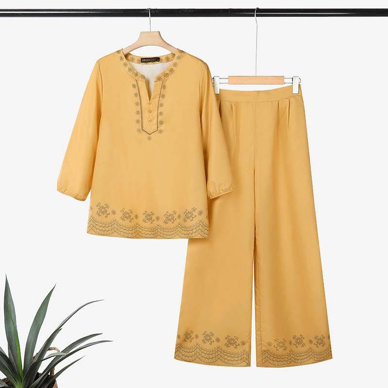 ZANZEA Women Long Sleeve Print Blouse and Pants Casual Two Piece Suit Sets