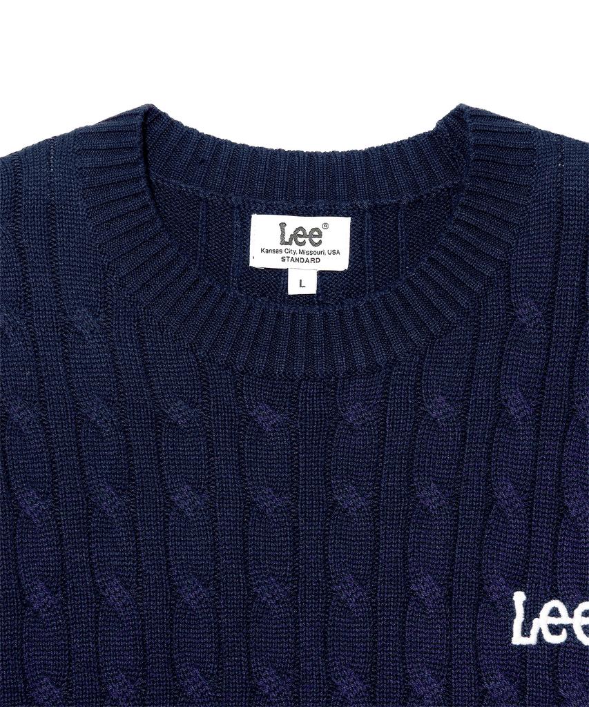 LEE Round Neck Cable Short Sleeve Knit Navy